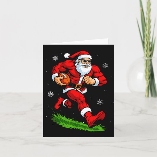 Santa Playing Football Xmas Funny Christmas Footba カード (正面)