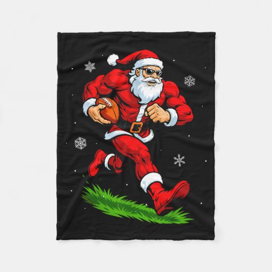 Santa Playing Football Xmas Funny Christmas Footba フリースブランケット (正面)