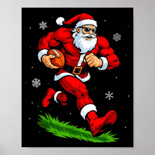 Santa Playing Football Xmas Funny Christmas Footba ポスター (正面)