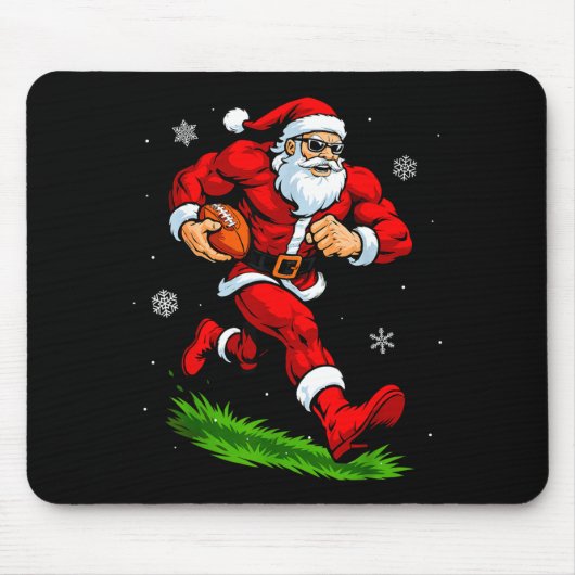 Santa Playing Football Xmas Funny Christmas Footba マウスパッド (正面)