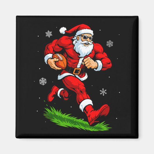 Santa Playing Football Xmas Funny Christmas Footba マグネット (正面)