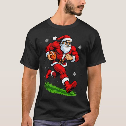 Santa Playing Football Xmas Funny Christmas Footba Tシャツ (正面)
