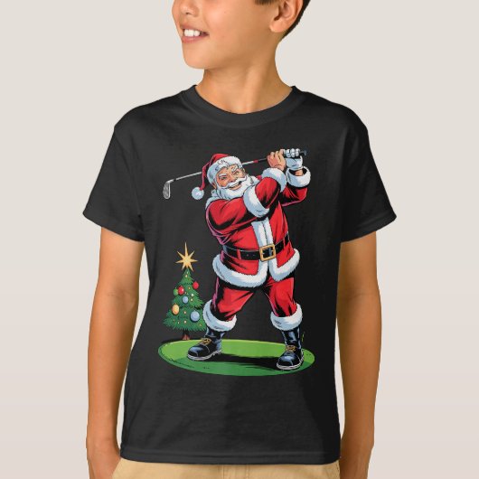 Santa Playing Golf Funny Holiday Christmas Xmas Pa Tシャツ (正面)