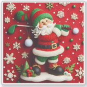 Santa Playing Golf in Winter シール (正面)