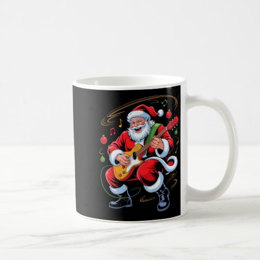 Santa Playing Guitar Funny Holiday Christmas Xmas  コーヒーマグカップ (右)