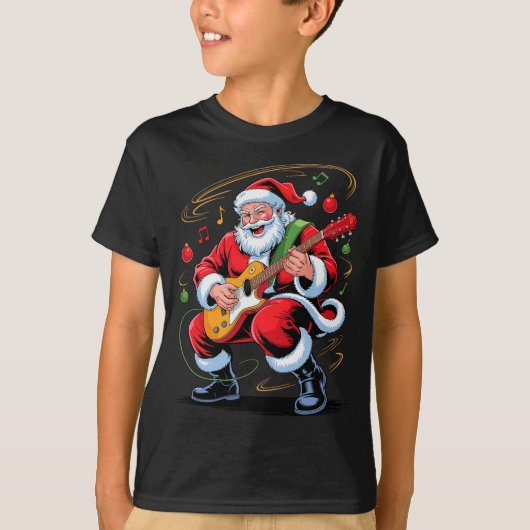 Santa Playing Guitar Funny Holiday Christmas Xmas  Tシャツ (正面)