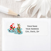 Santa Playing Hockey with Reindeer Christmas ラベル (インサイチュ)