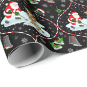 Santa Playing Ice Hockey Christmas Pattern Black ラッピングペーパー (ロールコーナー)