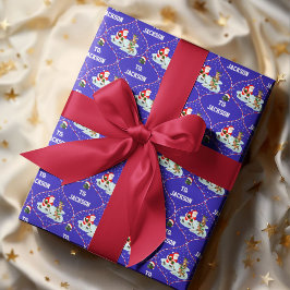 Santa Playing Ice Hockey Christmas Personalized ラッピングペーパー