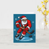 Santa Playing Ice Hockey Xmas Funny Christmas Hock カード (黄色い花)