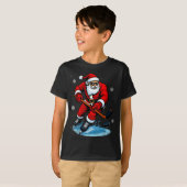 Santa Playing Ice Hockey Xmas Funny Christmas Hock Tシャツ (正面フル)
