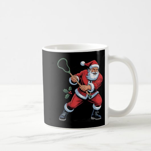 Santa Playing Lacrosse Funny Holiday Christmas Xma コーヒーマグカップ (右)