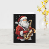 Santa Playing Saxophone Xmas Musician Saxophonist  カード (黄色い花)