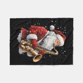 Santa Playing Saxophone Xmas Musician Saxophonist  フリースブランケット (正面(横))