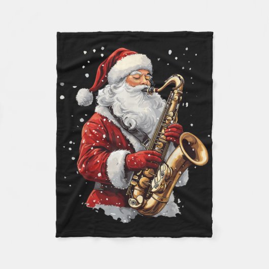 Santa Playing Saxophone Xmas Musician Saxophonist  フリースブランケット (正面)