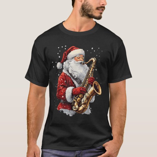Santa Playing Saxophone Xmas Musician Saxophonist  Tシャツ (正面)