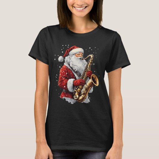Santa Playing Saxophone Xmas Musician Saxophonist  Tシャツ (正面)