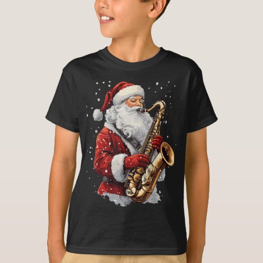 Santa Playing Saxophone Xmas Musician Saxophonist  Tシャツ (正面)