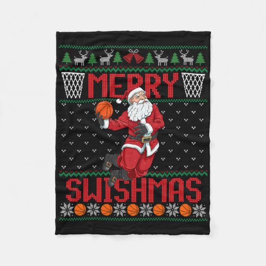 Santa Playing Sketll Ugly Christmas Sweater Swishm フリースブランケット (正面)
