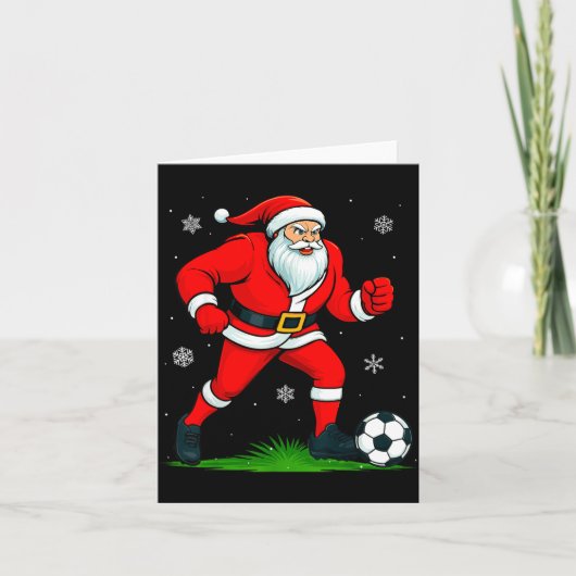 Santa Playing Soccer Xmas Funny Christmas Soccer S カード (正面)
