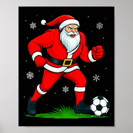 Santa Playing Soccer Xmas Funny Christmas Soccer S ポスター (正面)