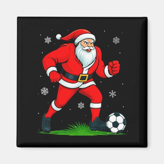 Santa Playing Soccer Xmas Funny Christmas Soccer S マグネット (正面)