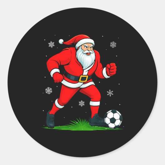 Santa Playing Soccer Xmas Funny Christmas Soccer S ラウンドシール (正面)