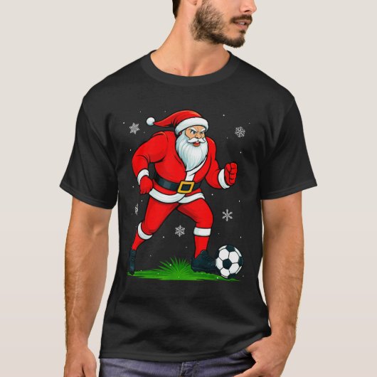 Santa Playing Soccer Xmas Funny Christmas Soccer S Tシャツ (正面)