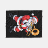 Santa Playing Trombone Funny Holiday Chrismas Xmas フリースブランケット (正面(横))