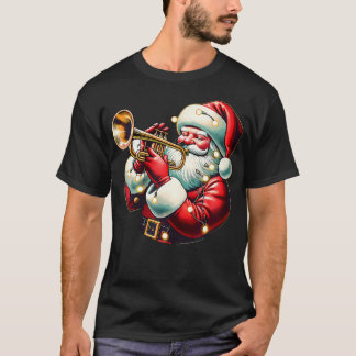 Santa Playing Trumpet Funny Trumpet Playing Musica Tシャツ