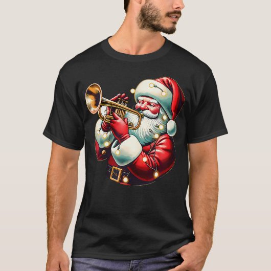 Santa Playing Trumpet Funny Trumpet Playing Musica Tシャツ (正面)