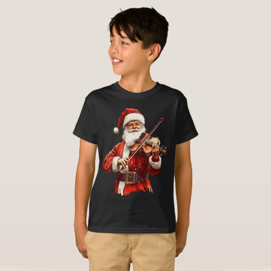 Santa Playing Violin Funny Violin Player Violinist Tシャツ (正面フル)