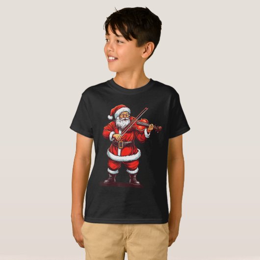 Santa Playing Violin Funny Violinist Violin Player Tシャツ (正面フル)