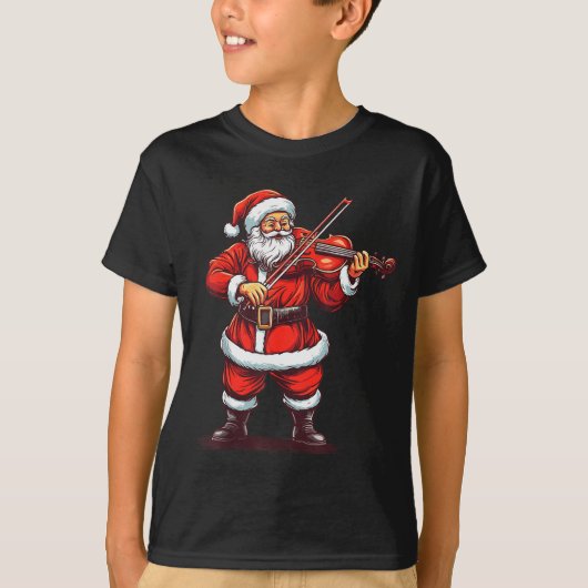 Santa Playing Violin Funny Violinist Violin Player Tシャツ (正面)