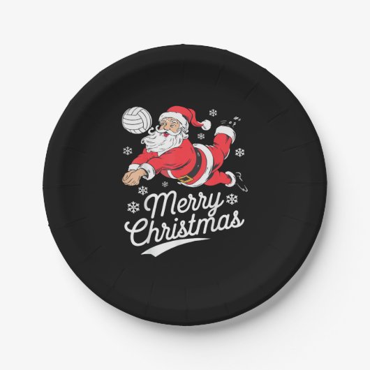 Santa Playing Volleyball Christmas Pajama Cool Spo ペーパープレート (正面)