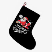 Santa Playing Volleyball Christmas Pajama Cool Spo ラージクリスマスストッキング (正面 (吊り時))
