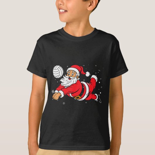 Santa Playing Volleyball Christmas Pajama Cool Srt Tシャツ (正面)