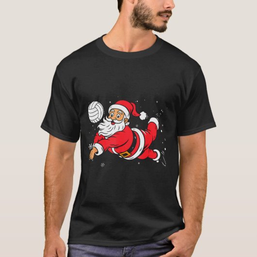Santa Playing Volleyball Christmas Pajama Cool Srt Tシャツ (正面)