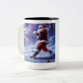 Santa Plays Baseball on Blue Moon ツートーンマグカップ (正面左)