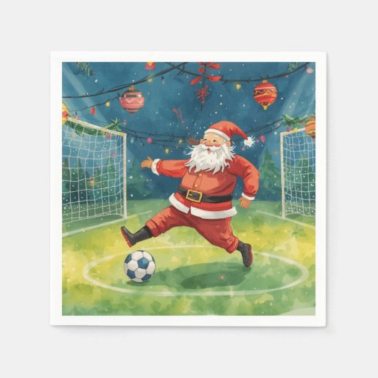 Santa plays Soccer Christmas Holiday  スタンダードカクテルナプキン (正面)