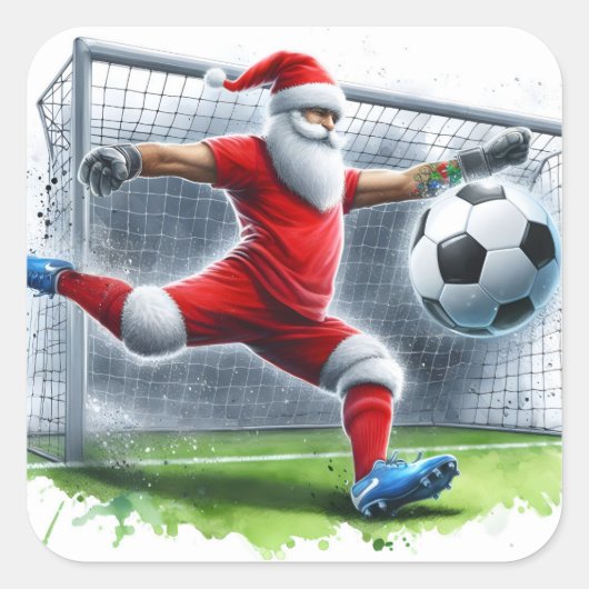Santa Plays Soccer During the Holiday Season スクエアシール (正面)