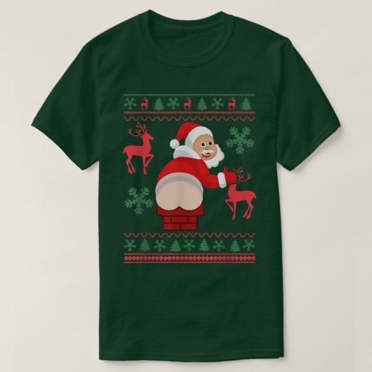 Santa Pooping Down Chimney Ugly Xmas Sweater Chris Tシャツ (デザイン正面)