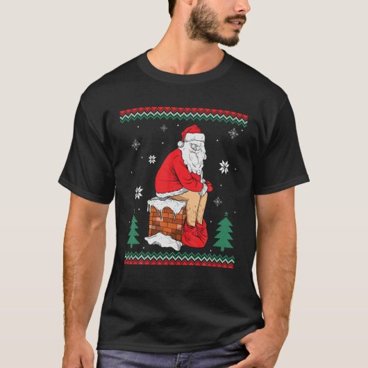 Santa Pooping Down The Chimney Ugly Sweater Christ Tシャツ (正面)