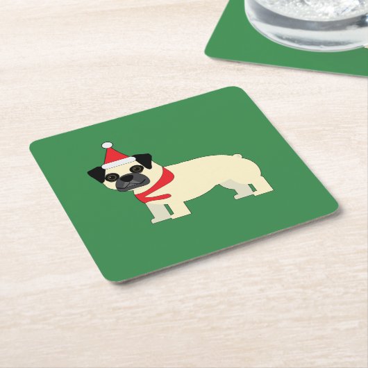 Santa Pug スクエアペーパーコースター (アングル)