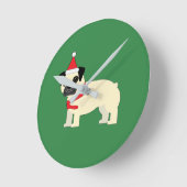 Santa Pug ラウンド壁時計 (傾斜)