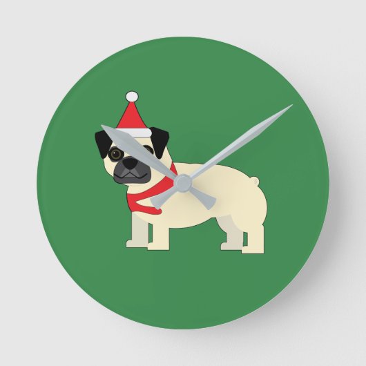 Santa Pug ラウンド壁時計 (正面)
