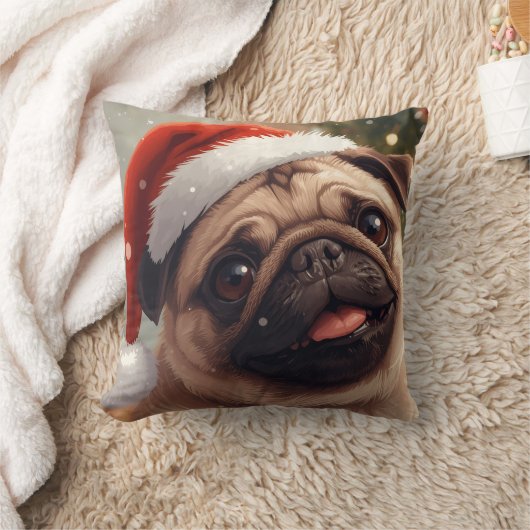 Santa Pug’s Cozy Christmas Cuddle Pillow クッション (ブランケット)