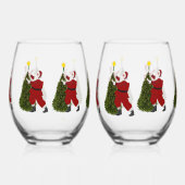 Santa Putting the Star on the Tree Wine Glass Set ステムなしワイングラス (左)
