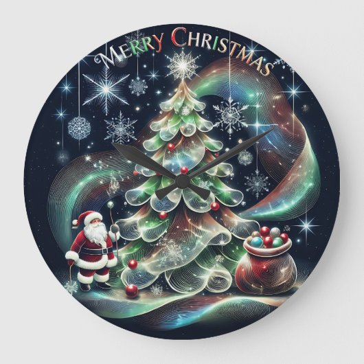 Santa Rainbow Lights Christmas ラージ壁時計 (正面)