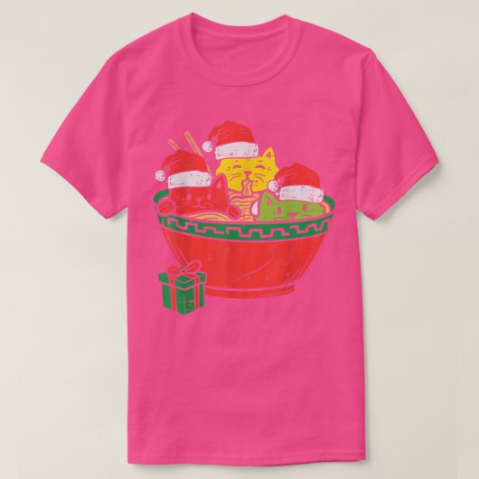 Santa Ramen Cats Anime Christmas Pajamas Xmas PJs Tシャツ (デザイン正面)